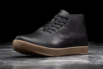 Black Nobull Dark Gum Leather Mid Men's Trainers | CA W1374N